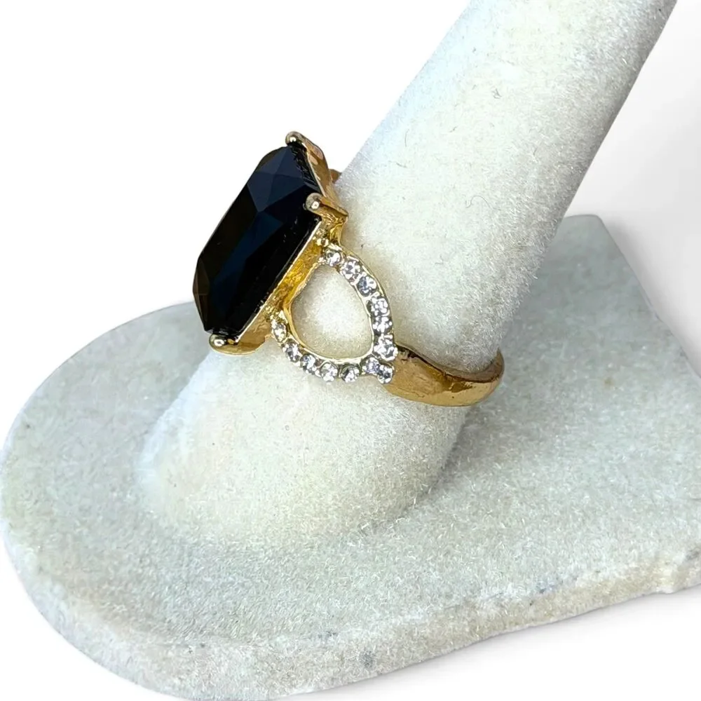 Gold-Tone Black Onyx-Style Cocktail Ring